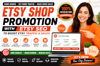 promote etsy shop to increase etsy traffic, sales growth and rank organically