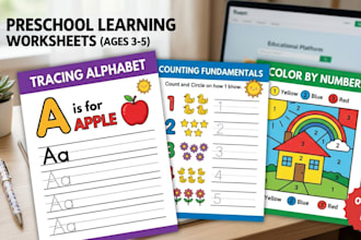 design custom educational worksheets and workbooks for kids kindergarten