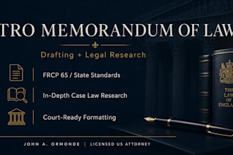 draft a tro memorandum of law with legal research for state or federal court