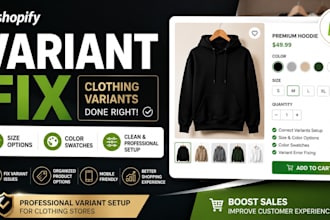 setup shopify variants design product page and  shopify collections navigation