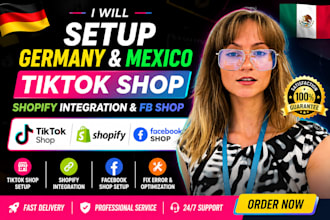 setup germany and mexico tiktok shop, shopify integration, fb shop