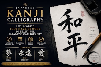 write japanese kanji calligraphy and translate your name or word