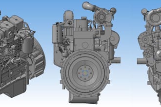 create cad assembly engine 3d cad model in creo, catia, solidword and autocad