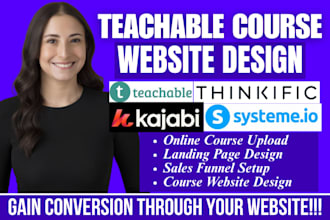 teachable course website design course upload kajabi website landing page design