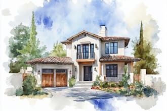 draw house illustration watercolor style