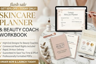 design luxury skincare workbook, beauty planner and brand guide for coaches