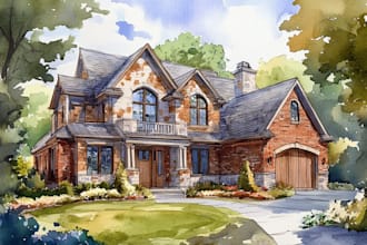 watercolor wedding venue, house and building
