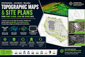 create topographic maps and site plans from point cloud, lidar or drone data