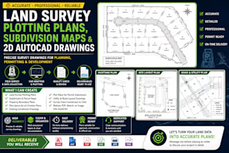 create land survey plotting plans, subdivision maps, and 2d autocad drawings