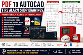 convert PDF floor plans into professional autocad fire alarm shop drawings
