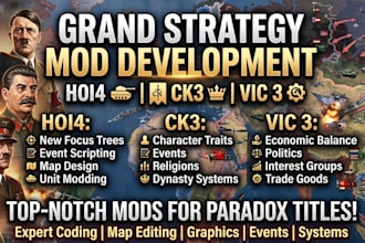develop advanced hoi4, ck3 and vic3 mods for your game