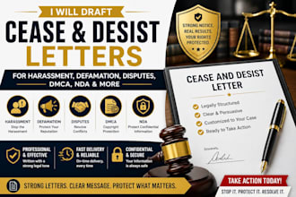 draft cease and desist letters for harassment, defamation, or disputes dmca nda