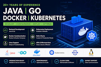 develop, containerize, and optimize your software using java, go, docker, k8s