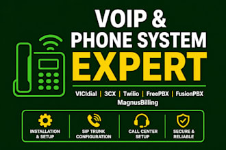 install and setup vicidial, 3cx, twilio, magnusbilling, freepbx, fusionpbx