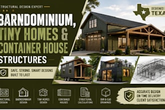 design barndominium, tiny homes and container house structures in texas