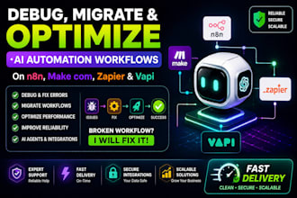 debug, migrate, optimize ai automation workflows on n8n, make com, zapier and