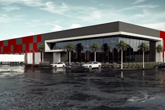 visualize warehouse exterior,loading dock space,3dcgi retail,factory walkthrough