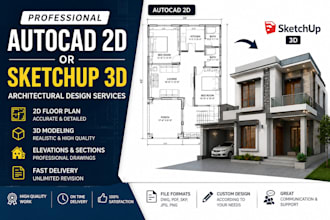 draw 2d floor plan and 3d house design in sketchup