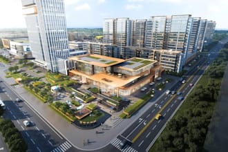 revamp 3d mixed use space, residential complex design, high rise building render