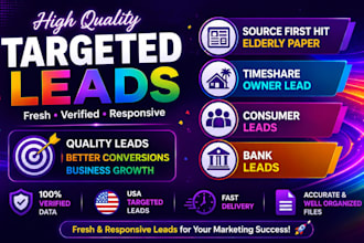 source first hit elderly paper, timeshare owner lead, consumer leads, bank leads