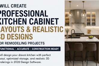 create kitchen cabinet layouts and realistic 3d designs for remodeling projects