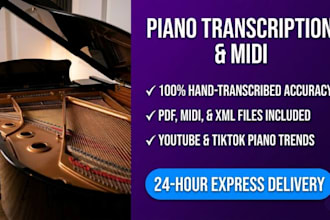transcribe tiktok or youtube piano song in 12 hours with sheet music, midi files