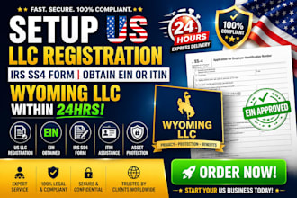 setup us llc registration irs ss4 form, obtain ein or itin wyoming llc in 24hrs