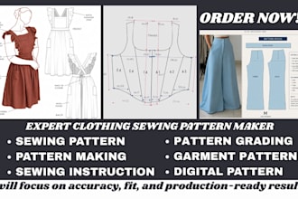 create sewing pattern and step by step instruction for clothing and costumes