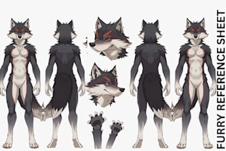 draw a furry nsfw or sfw in my artistic style, furry comic fursona ref sheet