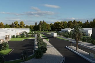 complete warehouse cgi retail,3dexterior layout,commercial site plan,walkthrough