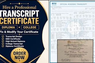 create diploma certificate, master degree, college transcript, ged certificate