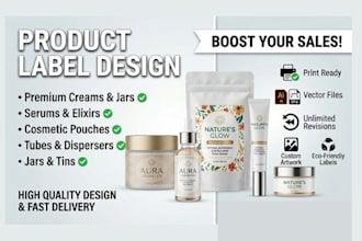 design skincare product label, cosmetic, cream jar pouch packaging with mockup