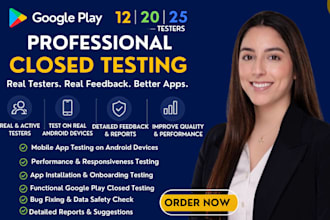 test your mobile app for google play real 12 testers, 20 testers, 12 app testing