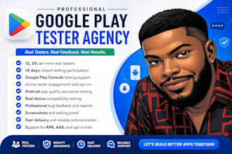 provide 12 real active testers for google play approval, console tester app