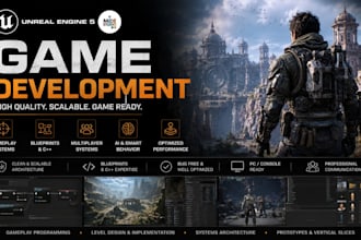 develop unreal engine 5 game, ue4 ue5 blueprints, gameplay, multiplayer systemsg