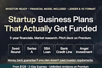 write a startup business plan with investor financials and market research