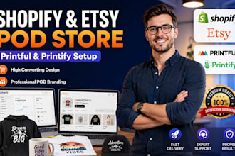 setup shopify print on demand store etsy pod shop with wix printful printify