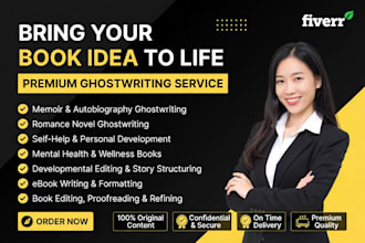 ghostwrite memoir, romance novel, self help and mental health ebook