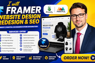 framer website design redesign seo printify printful ecommerce store integration