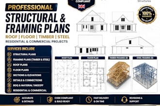 roof, floor, timber and steel framing plans residential and commercial plans