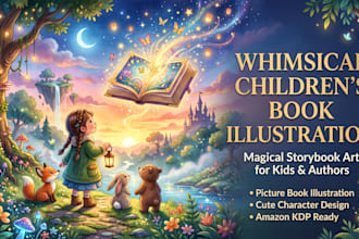 create whimsical children book illustration for kids picture book and storybook