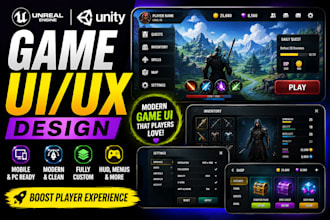 design responsive unreal engine ui ux, unity game ui and hud for mobile and pc