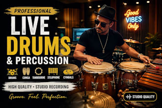 record professional drums tambourine conga xylophone and cymbals