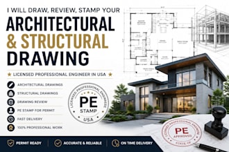 draw, review, stamp your architectural and structural drawing  in USA