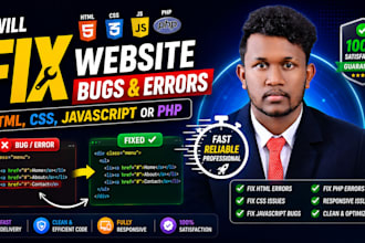 fix website bugs or errors in html,css,javascript and php