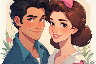 create a romantic couple portrait in my art style