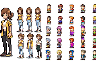 create pixel art character, 8 bit 16 bit animation and spritesheet