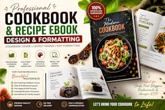 do cookbook formatting, recipe book design cookbook cover design for amazon KDP