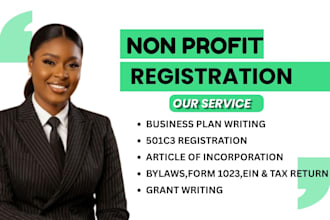 complete nonprofits organisation, 501c3 approval, ein, bylaws and form 1023ez