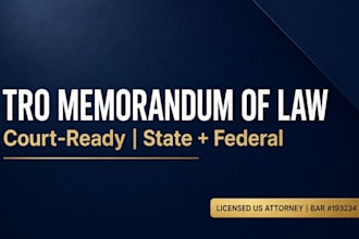 draft winning tro memorandum of law for state or federal court as a US attorney